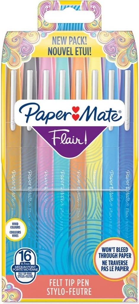 Set stilolapsa PaperMate Flair, 16 ngjyra, majë brushë 0.7mm, multikolor