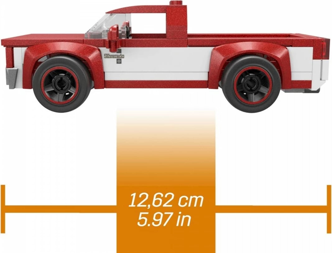 Set ndërtimi Mega Bloks Hot Wheels, Chevy Silverado, 89 pjesë, kuqe/bardhë