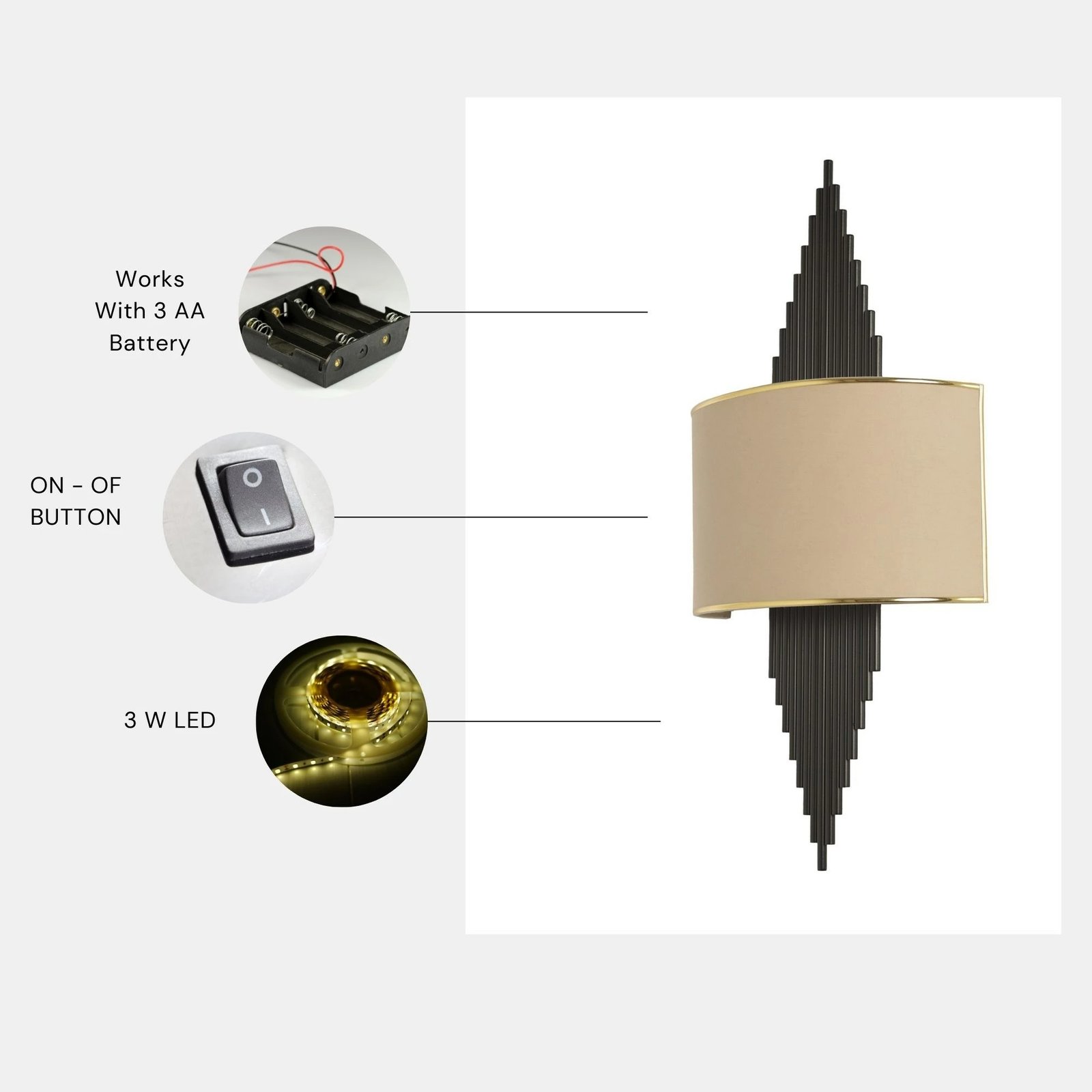 Llambë muri Opviq, Hande - 8764-4P, e zezë dhe bezhë