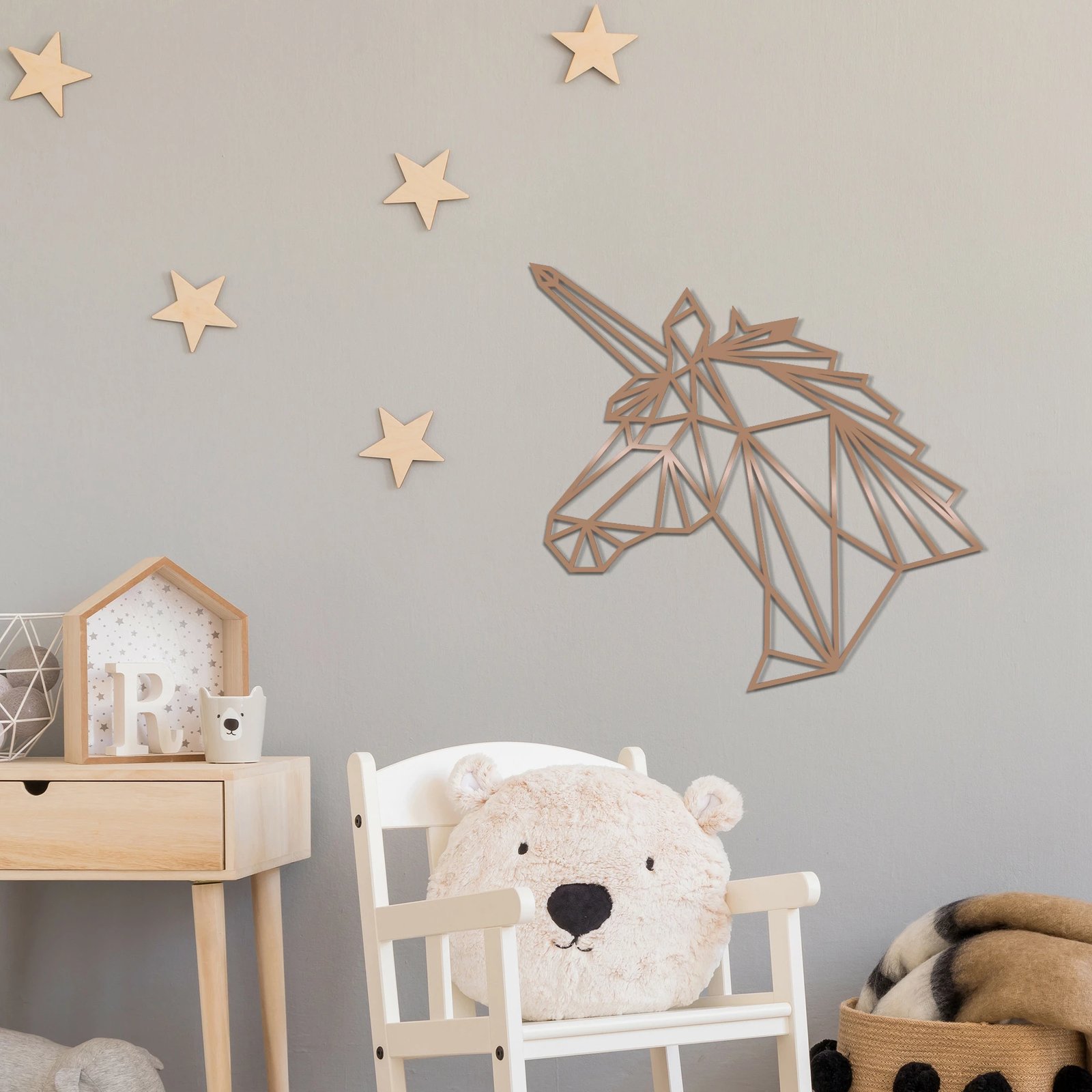 Aksesor dekorativ metalik për mur, njëbrirësh, ngjyrë bakri, Wallity