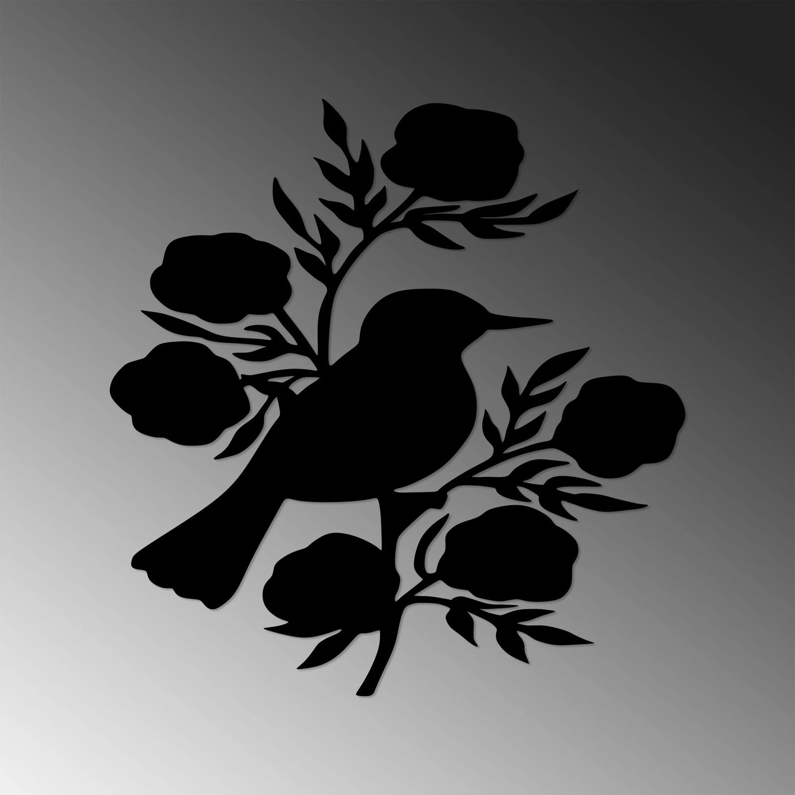 Aksesor dekorativ metalik për mur, trëndafil dhe zog, Wallity, 67x70cm