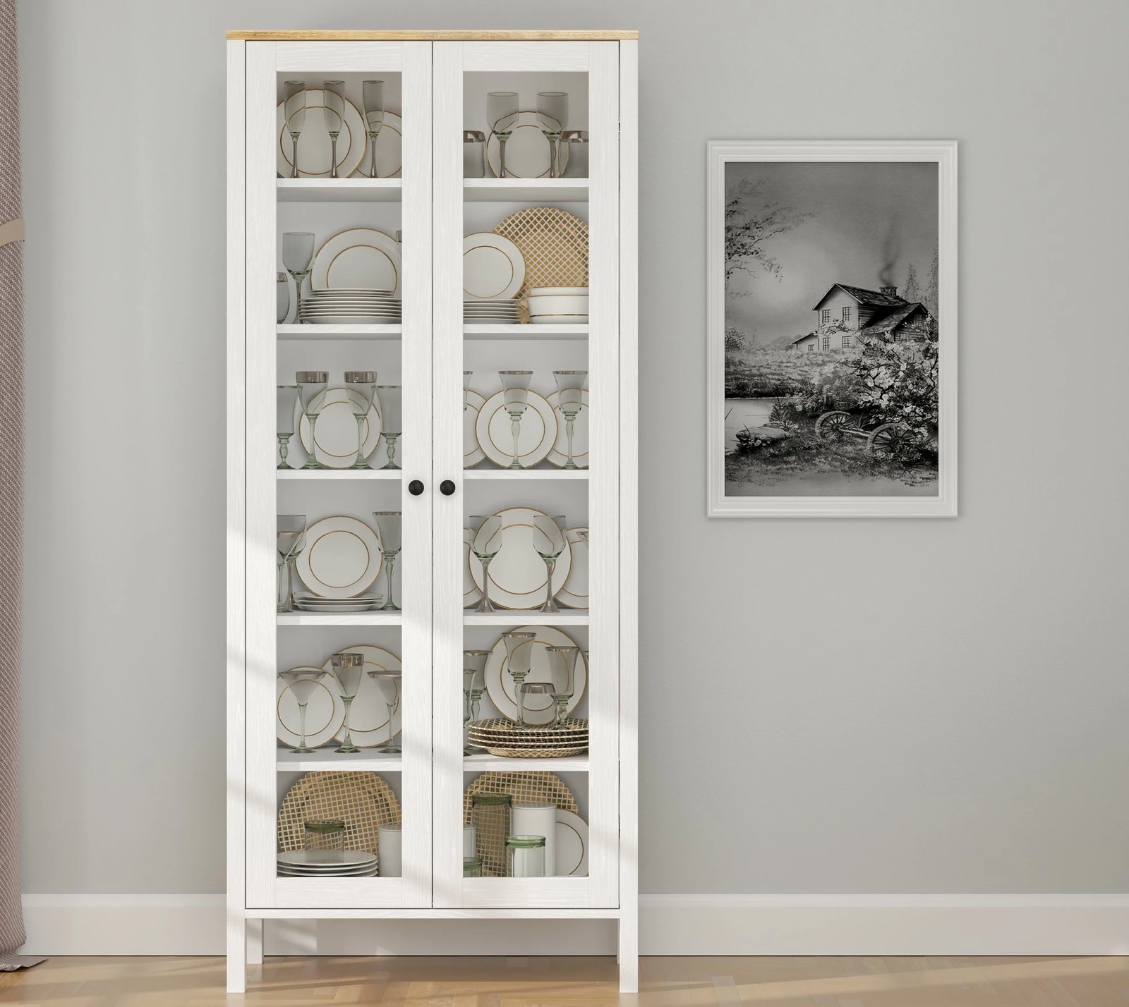 Raft librash Hanah Home, FRN-20074, ngjyrë druri dhe e bardhë