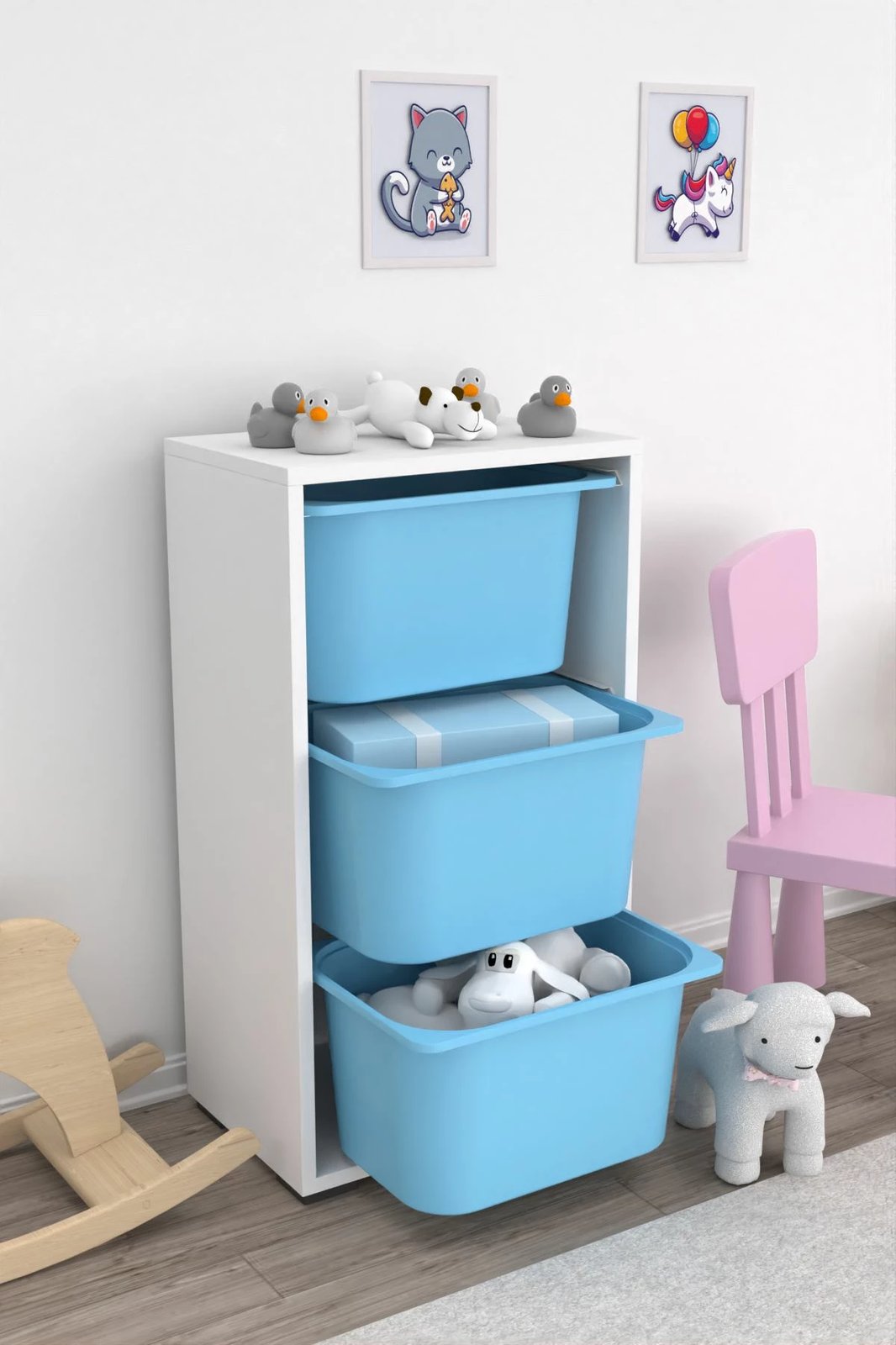 Dollap multifunksional Hanah Home, bronz 3D, i bardhë, i kaltër