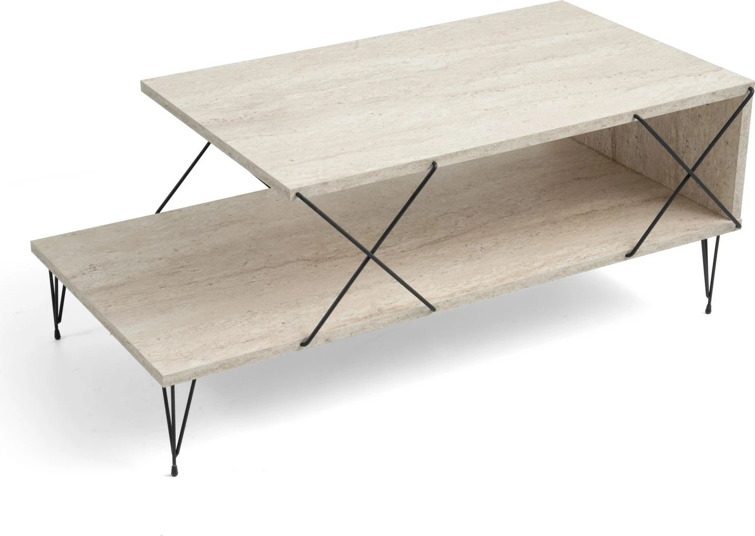 Tavolinë e ulët Hanah Home, Loire, ngjyrë e zezë dhe travertin