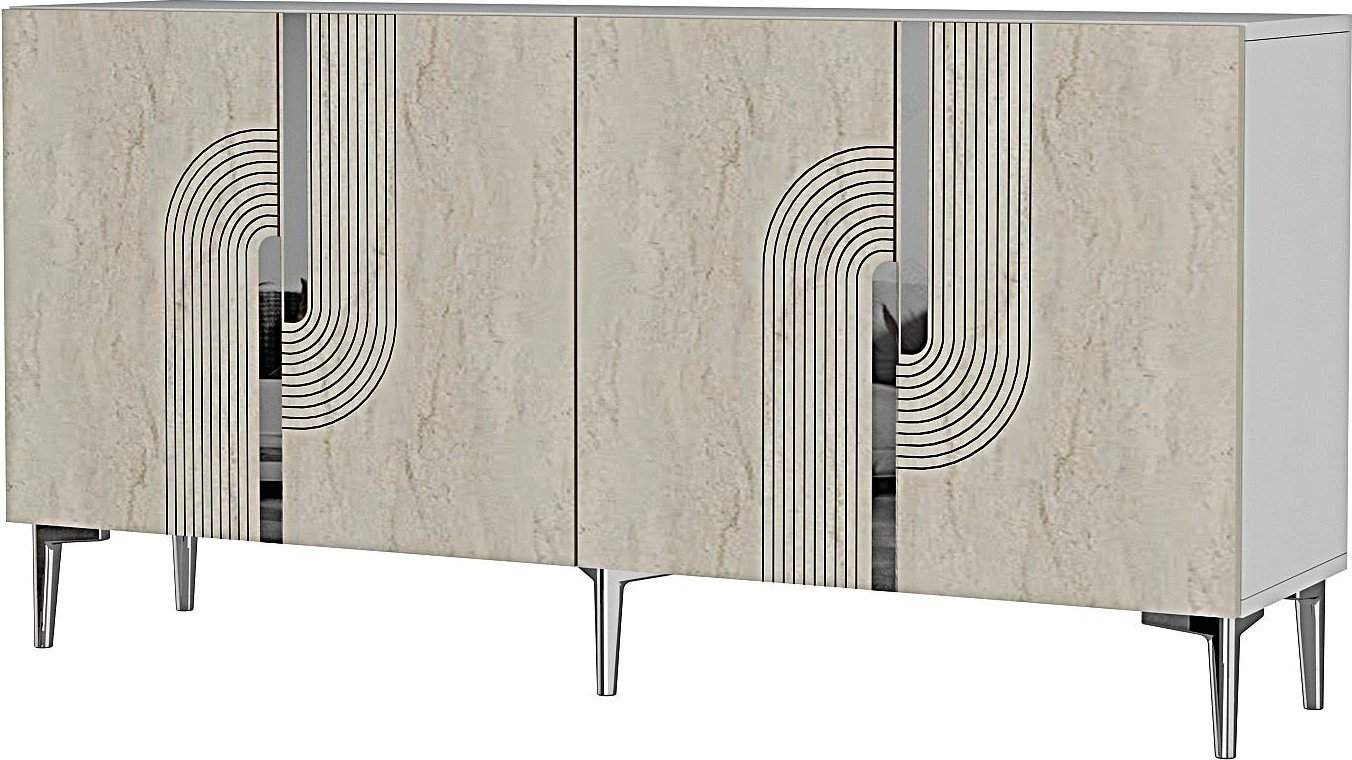 Konsolë Skye Decor, Meyra 150, e bardhë, travertin, argjend