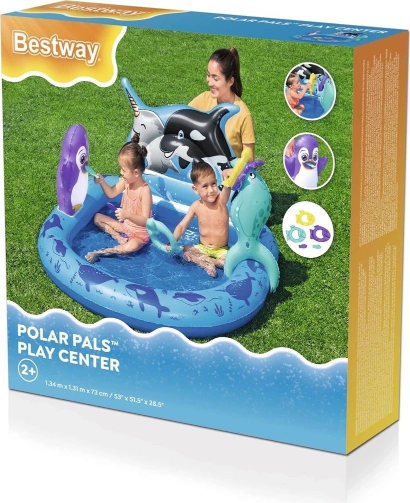 Qendër loje uji e fryrë për fëmijë Bestway Polar Pals, 1.34 m x 1.31 m x 73 cm, Blu