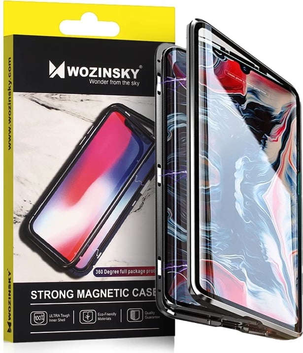 Mbështjellës Wozinsky Full Magnetic Case për Vivo X60, xham i integruar, i zi-transparent