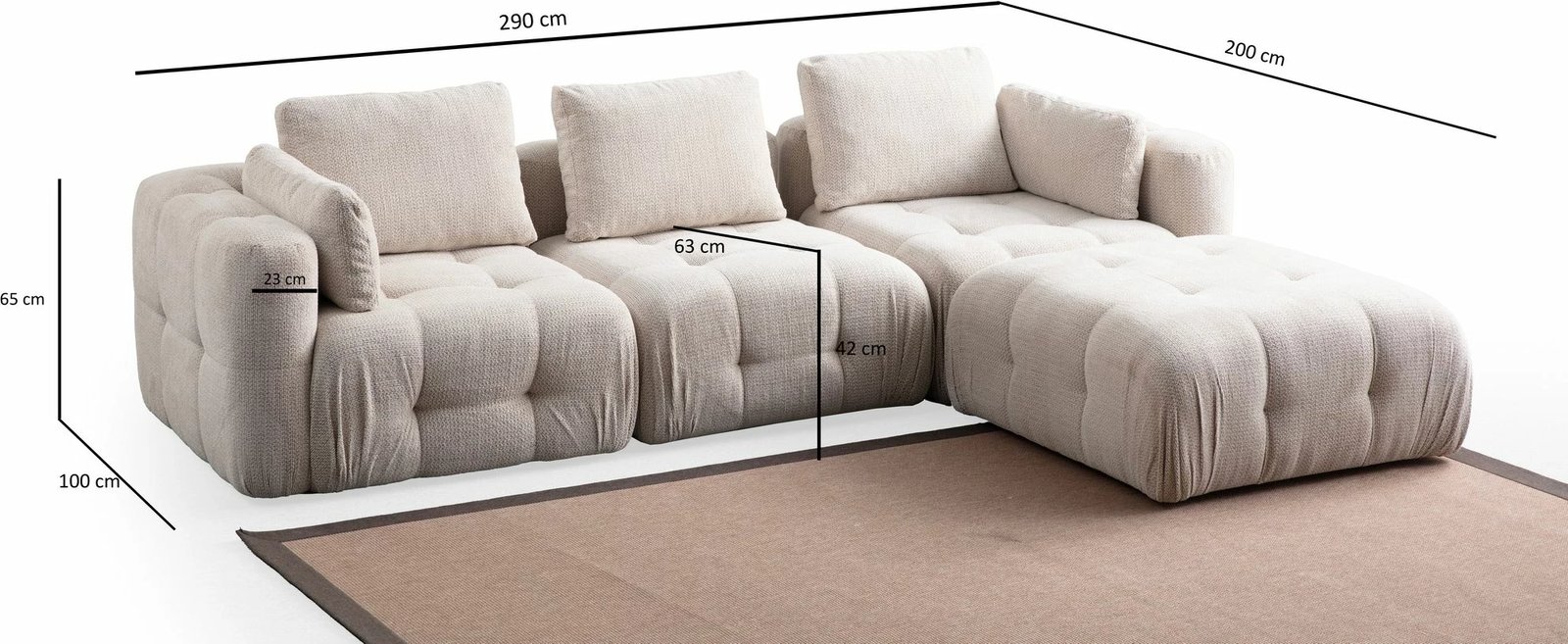 Këndare Amaris 3 vende me pouffe, bezhë