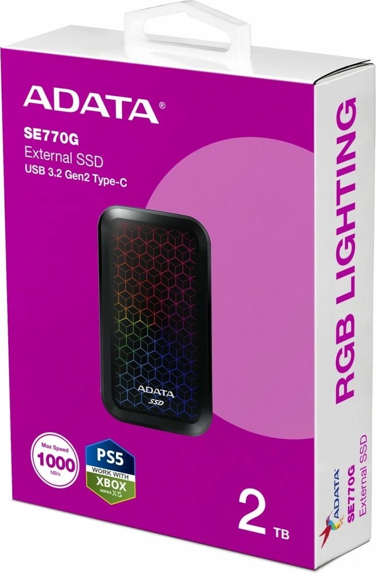 SSD i jashtëm Adata SE770G, 2TB, USB 3.2, RGB, i zi