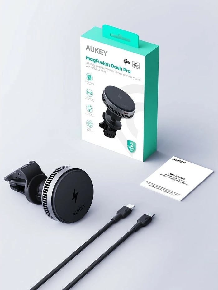 Mbajtës magnetik AUKEY MagFusion Dash, karikim wireless 15W, i zi