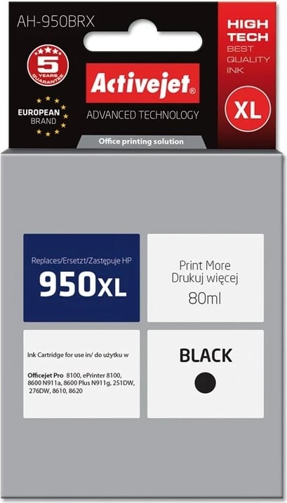 Ngjyrë zëvendësuese Activejet AH-950BRX për printer HP, 80ml, e zezë