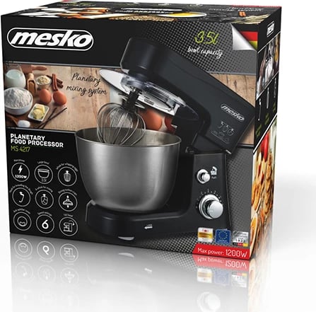 Mikser planetar tavoline, Mesko MS 4217, 3.5L, 6 shpejtësi, 1200W, tas çelik inox