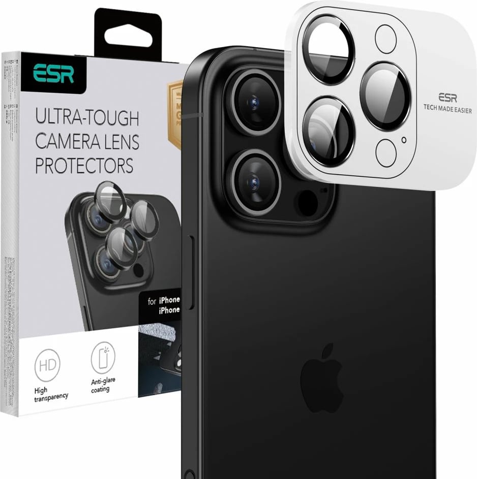 Mbrojtës xhami për kamerë ESR Armorite për iPhone 16 Pro / 16 Pro Max, Zi