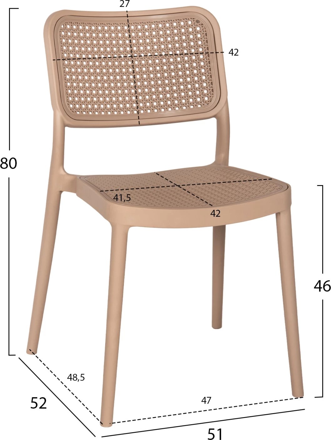 Karrige polipropileni MEKO FH5934.03, ngjyrë kapuçino, 51x52x80H cm Karrige polipropileni MEKO FH5934.03, ngjyrë kapuçino, 51x52x80H cm