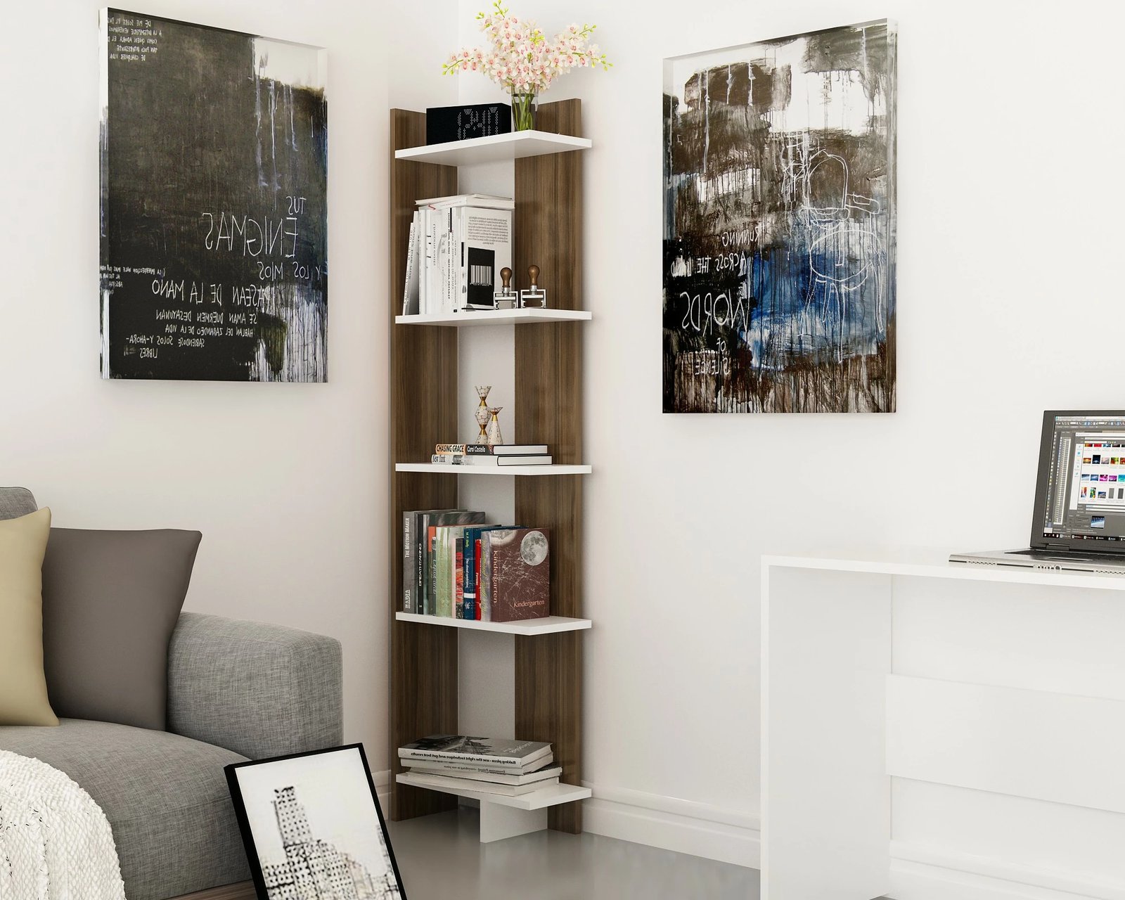 Raft librash Hanah Home, Als, ngjyrë arre dhe e bardhë
