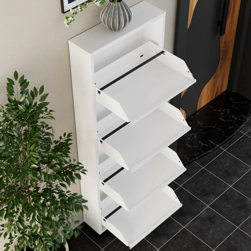 Dollap këpucësh metalik, 4 pjesë, ngjyrë e bardhë, Skye Decor