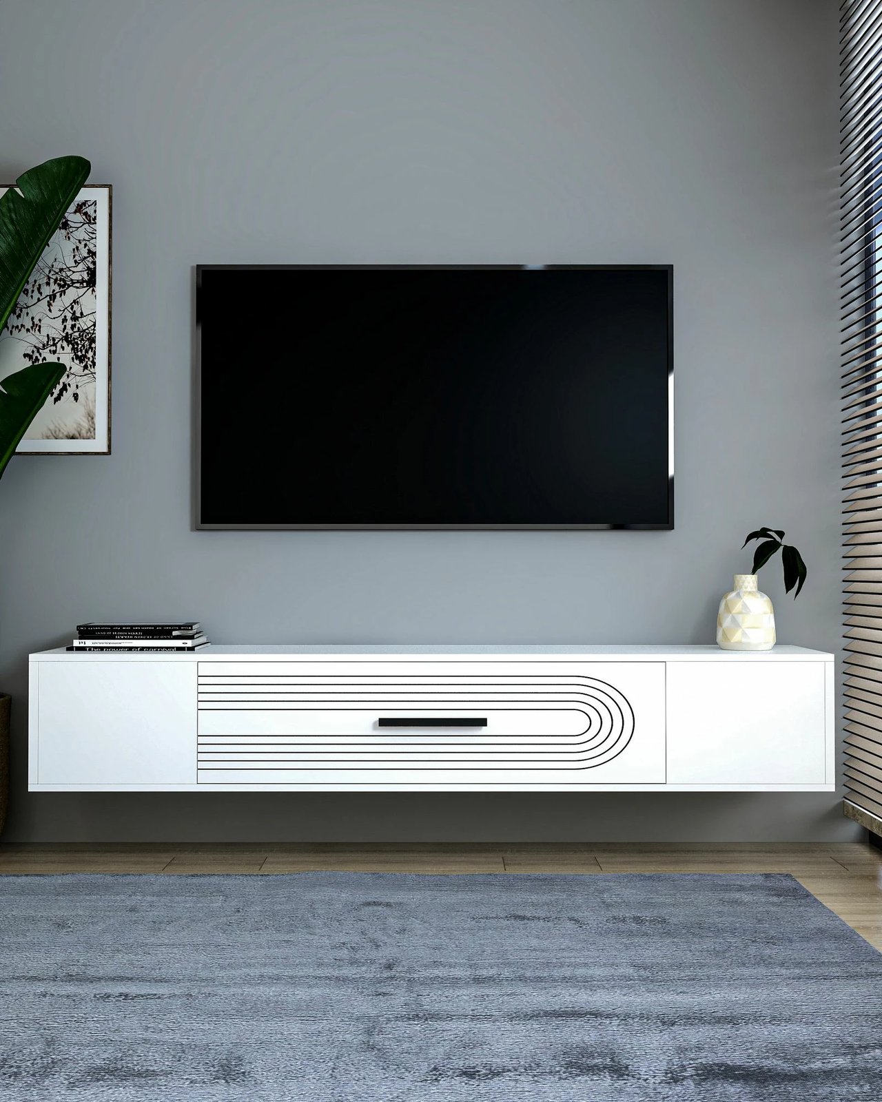 Komodë TV e bardhë, Skye Decor, Kodaks L3