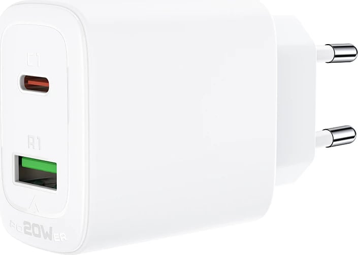 Karikues muri Acefast A25, 20W, USB-C/USB-A, i bardhë