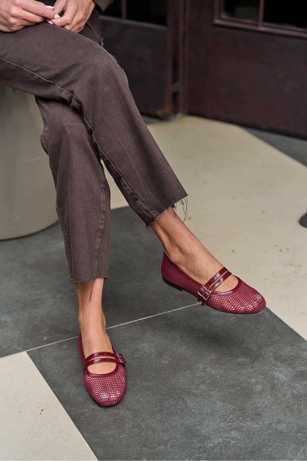 Balerina për gra, ngjyrë burgundy, model Mary Jane, numri 39