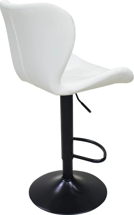 Karrige për bar Coozy, lartësi e rregullueshme, metal i zi mat, lëkurë PU e bardhë, 46x47x90-112cm, set prej 2 copësh