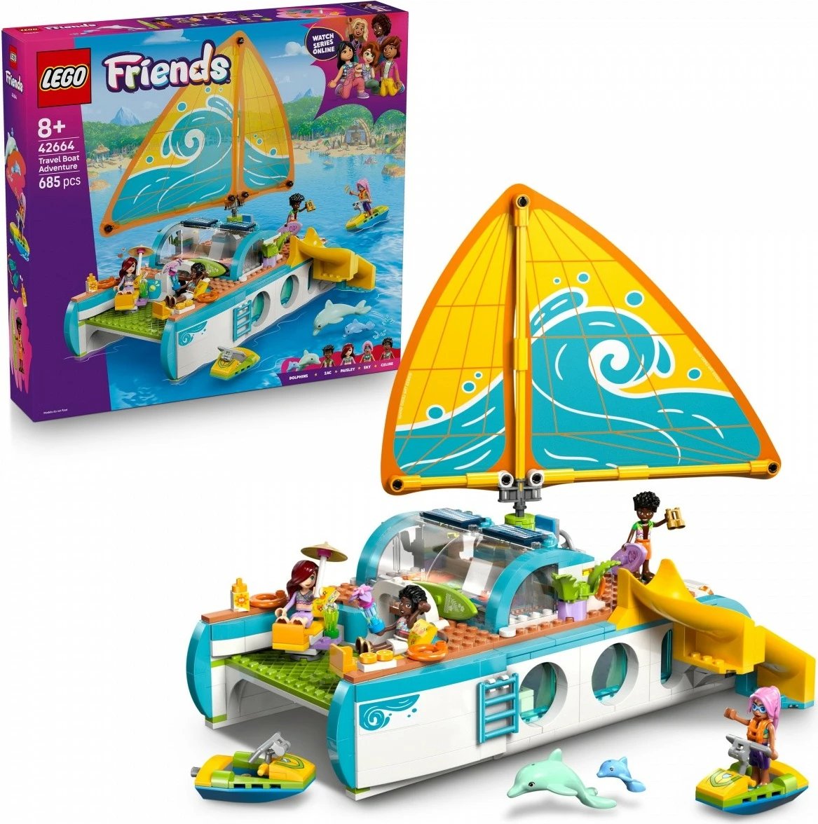 Set lodrash LEGO Friends 42664 Adventure on the Boat, 685 pjesë, shumëngjyrëshe