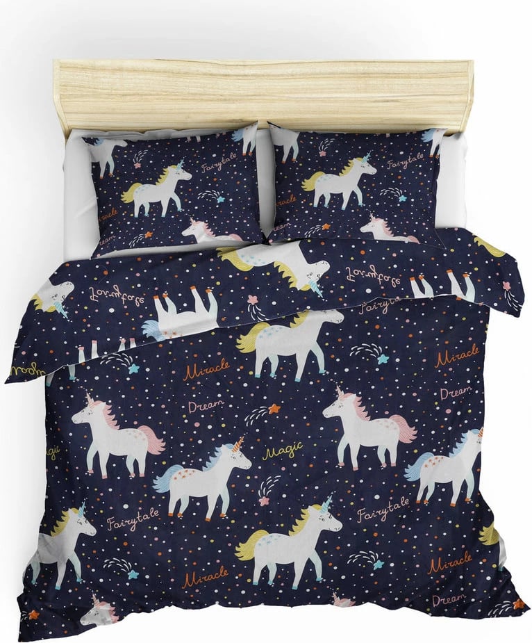 Set mbulesë për jorgan dopio, Magic Unicorn, ngjyrë e kaltër e errët Set mbulesë për jorgan dopio, Magic Unicorn, ngjyrë e kaltër e errët