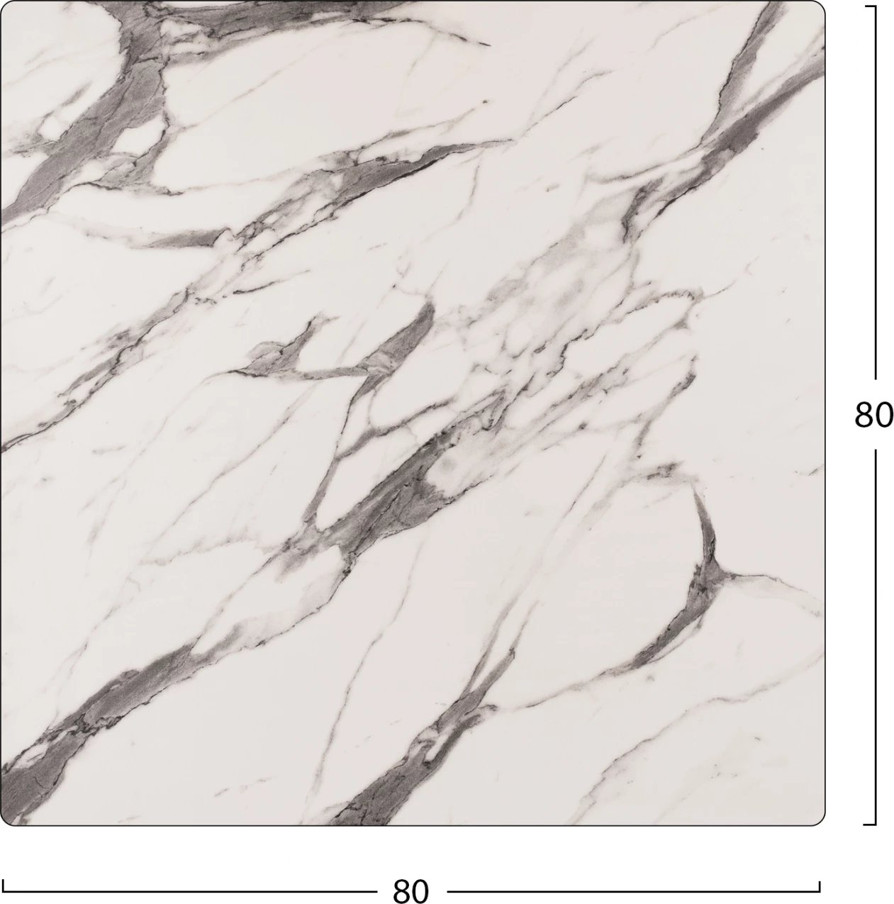 Sipërfaqe tavoline HPL, mermer bardhë-gri, 80x80 cm, trashësi 12mm