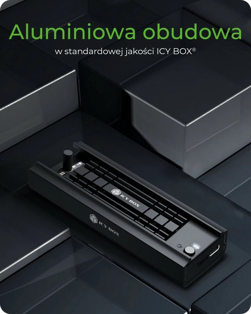 Docking station IcyBox IB-180MC-C31 për SSD M.2 NVMe & SATA, USB 3.2 Type-C, Alumini, Zi