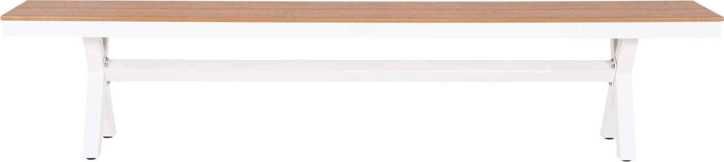 Stol alumini TAWNEE FH6040.02, i bardhë me sipërfaqe polivudi, ngjyrë druri natyral, 220x36x44.5 cm