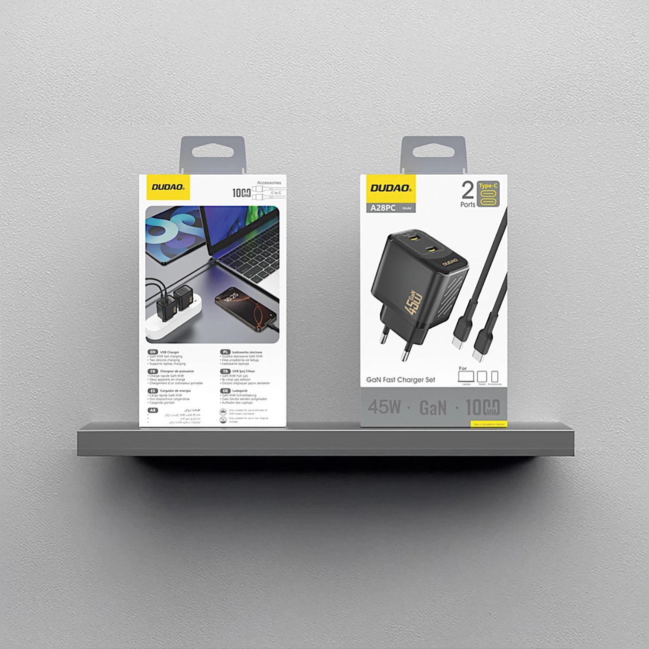 Karikues muri, Dudao A28PCEU, GaN PD 45W 2x USB-C, kabllo USB-C 1m, e zezë