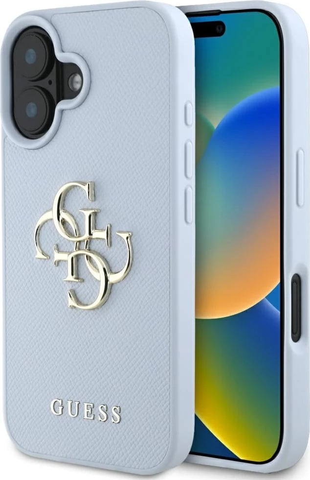 Mbështjellës Guess Grained Big 4G Logo Small Classic Logo për iPhone 16, Blu