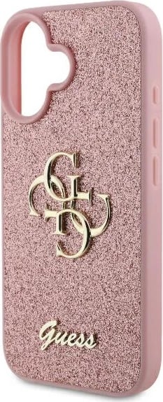 Mbështjellës Guess Fixed Glitter Big 4G për iPhone 16, Rozë