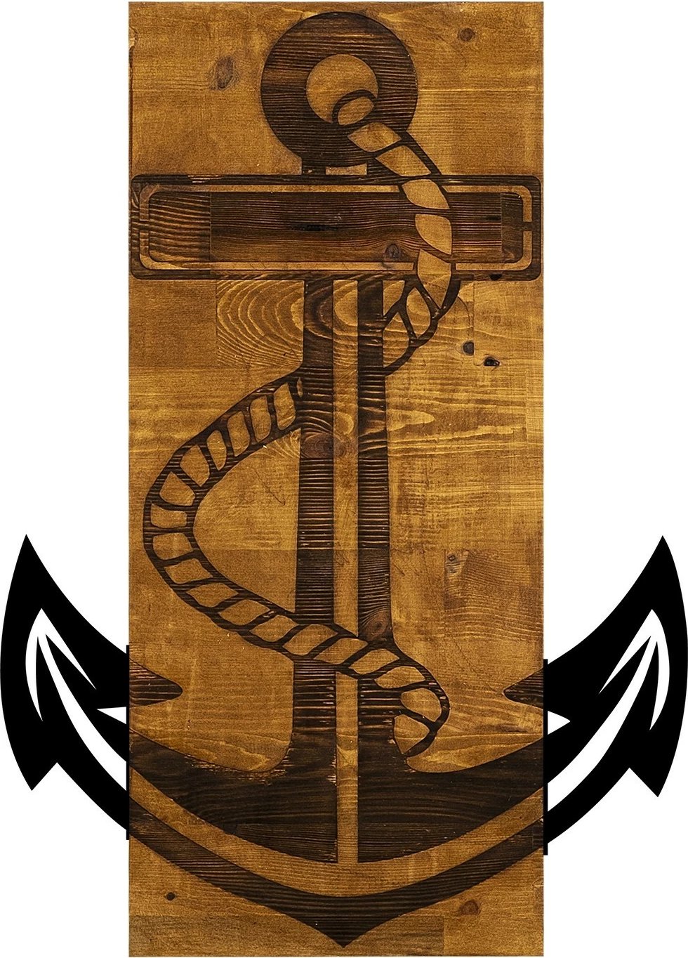 Aksesor dekorativ për mur, dru, ankorë, Wallity, ngjyrë arre dhe e zezë, 41x58cm