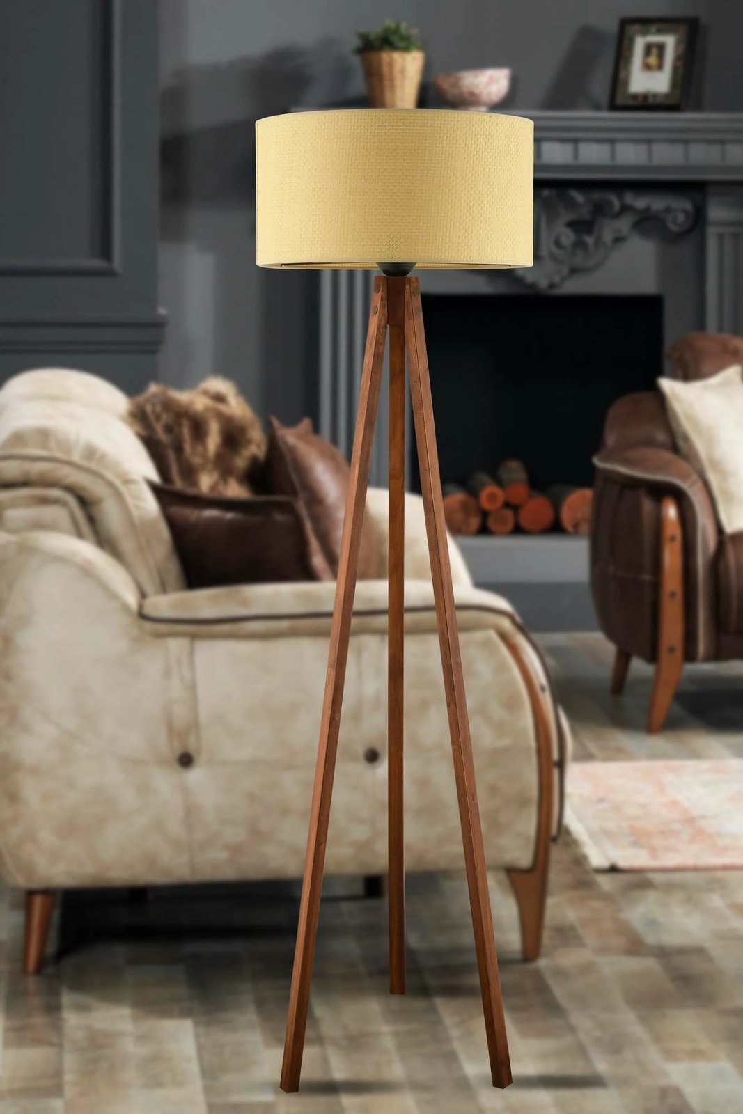 Llambë dyshemeje Opviq, ngjyrë krem dhe arre, 64909