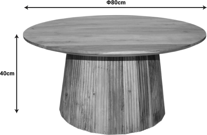 Tavolinë kafeje Canicule I, dru akacie i fortë, ngjyrë natyrale, Φ80x40cm