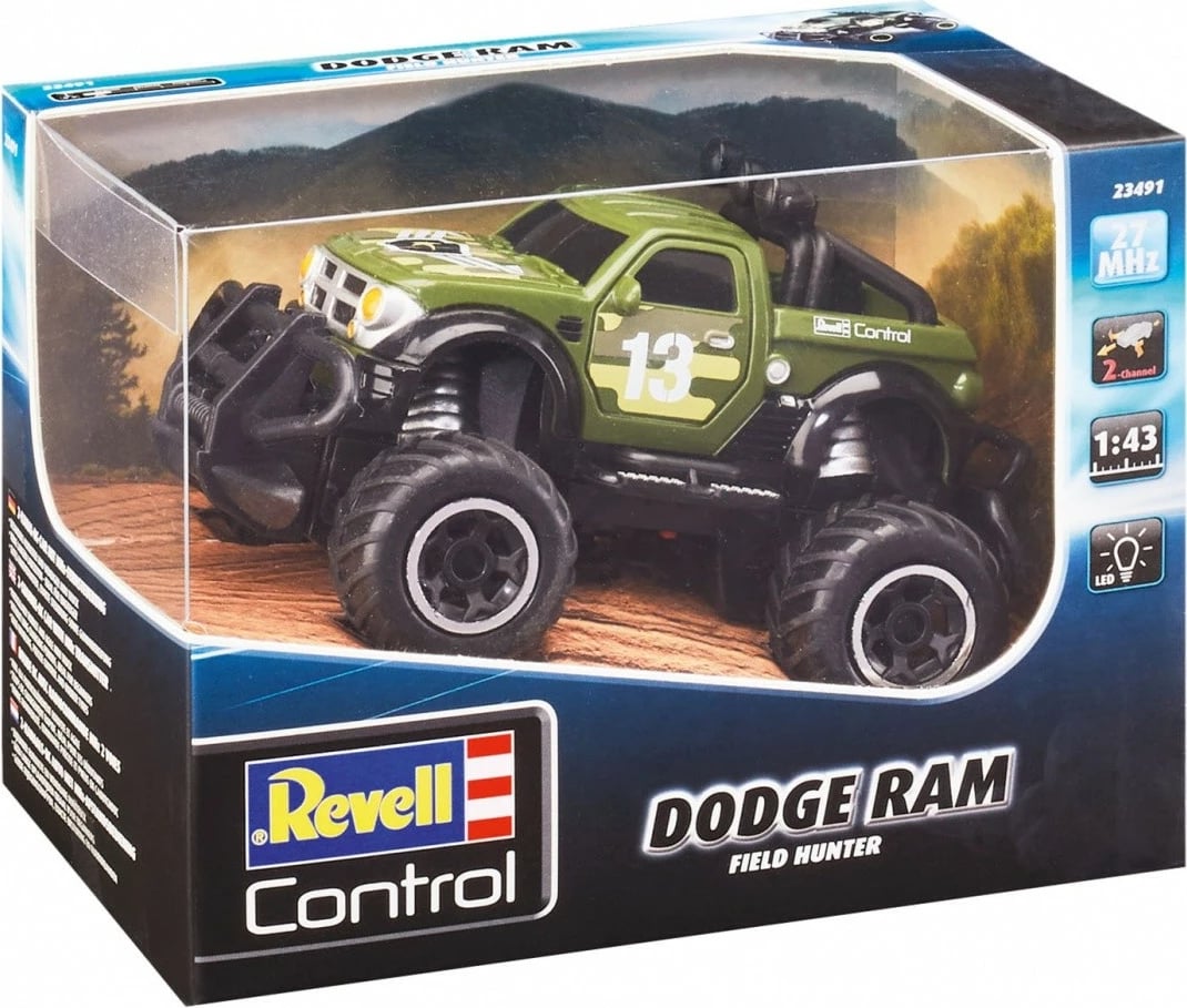 Makine lodër me telekomandë Revell RC Dodge RAM Field Hunter, 1:43, e zezë/e gjelbër