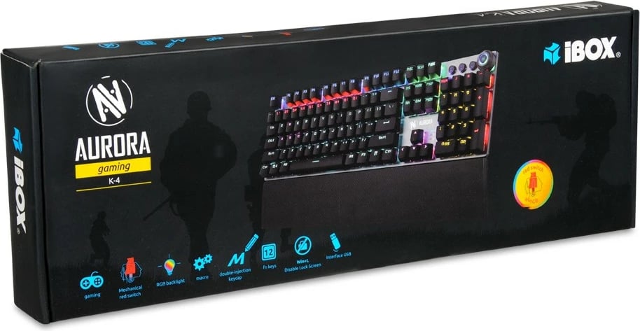 Tastierë mekanike gaming iBOX Aurora K-4, RGB, me kabllo, Titanium