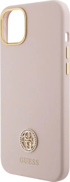 Mbështjellës Guess Silicone Logo Strass 4G për iPhone 15, Rozë e çelët