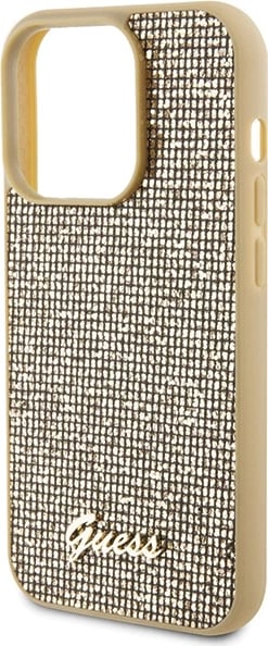 Mbështjellës Guess Disco Metal Script për iPhone 15 Pro, ari