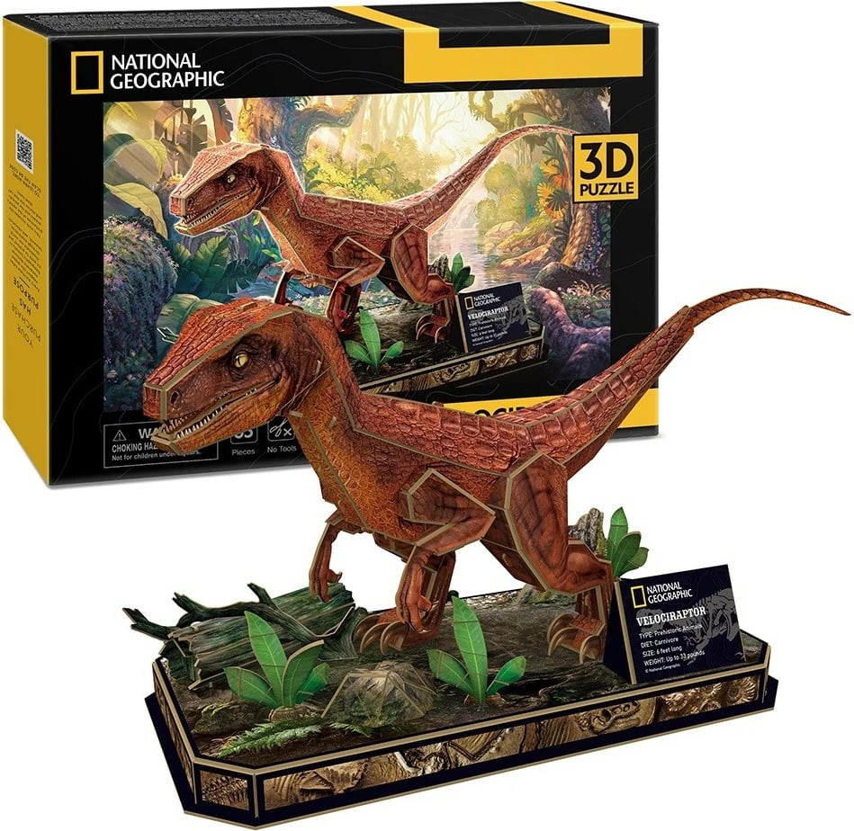 Puzzle 3D Cubic Fun National Geographic Velociraptor, 63 pjesë