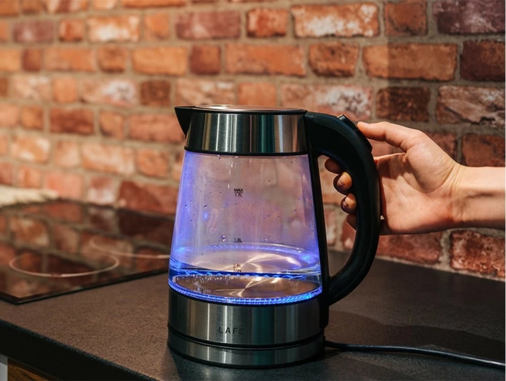 Zierës uji elektrik, Lafe, LAFCZA47618, 1.7 L, 2200 W, xhami, bazë 360°, me ndriçim, e zezë/çelik/transparente