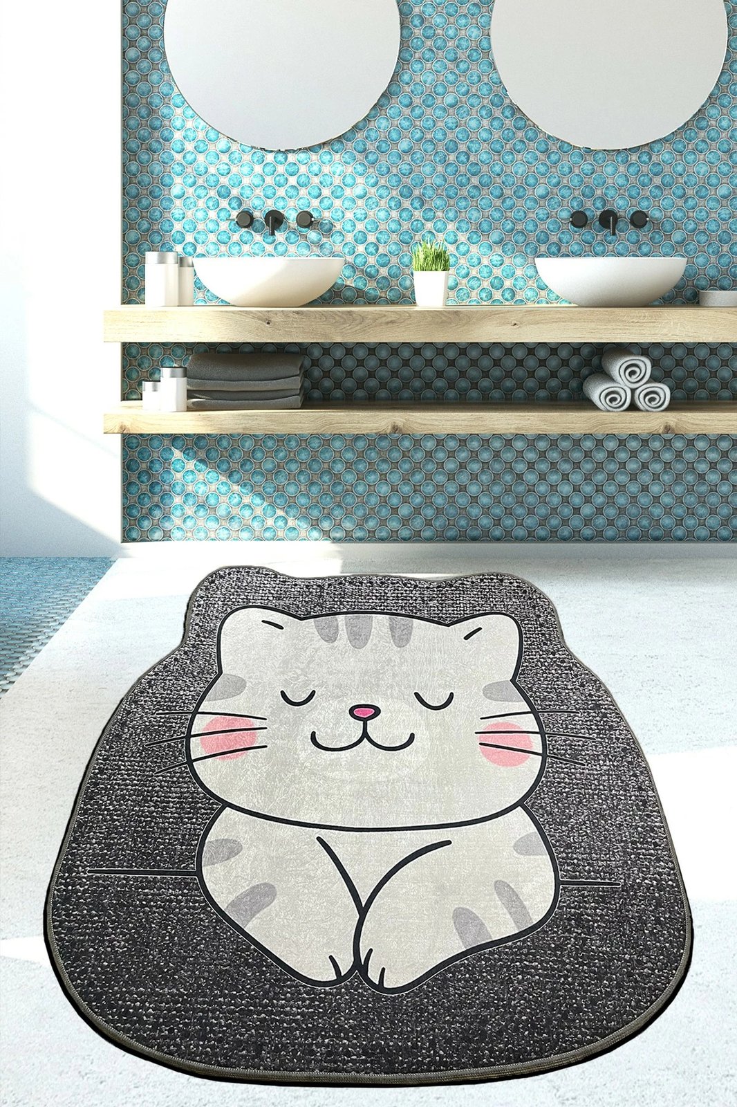 Tapet për banjo, model mace, ngjyrë gri, Mijölnir Neko, 80 cm