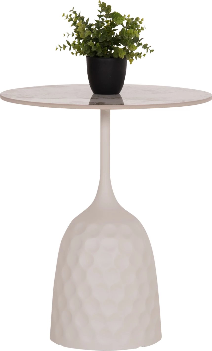 Tavolinë kafeje LONGSTEM, bazë metalike e bardhë, sipërfaqe gur i sinterizuar Calacata Gold, FH18317.01, Φ50