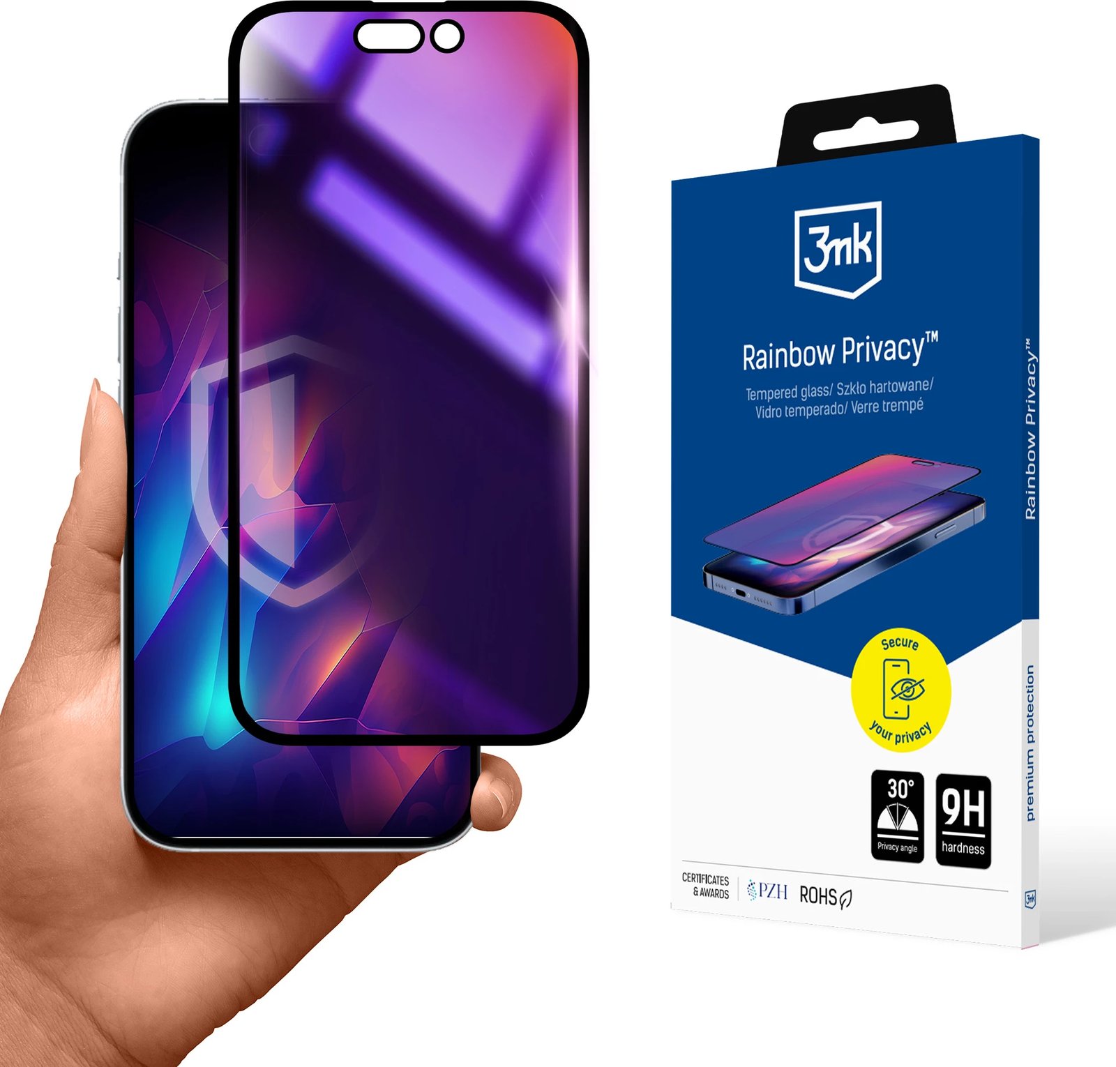 Xham mbrojtës 3mk Rainbow Privacy për iPhone 16, efekt ylberi