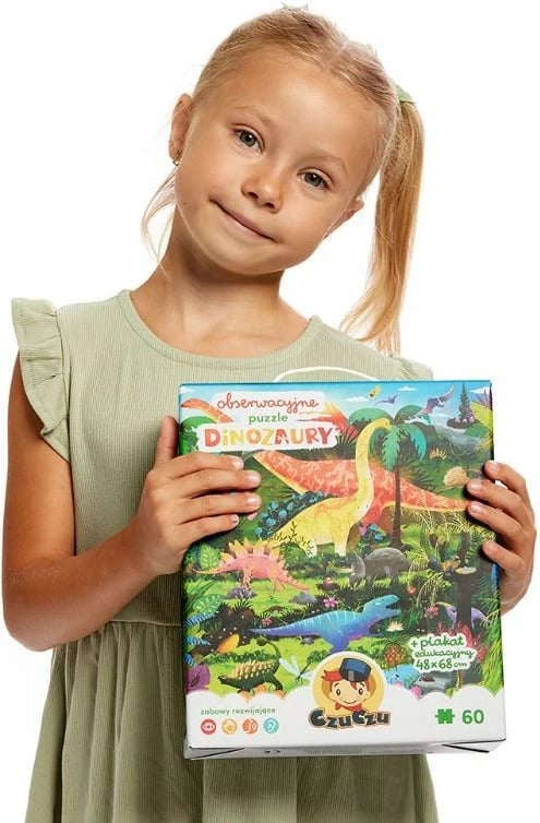 Puzzle dinosaurësh CzuCzu, 60 pjesë, me poster 48x68 cm, për fëmijë
