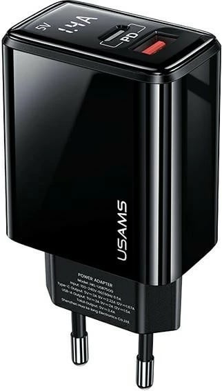 Karikues muri USAMS T40 US-CC133, 20W, 2 porta USB/USB-C, me ekran LED, Zi