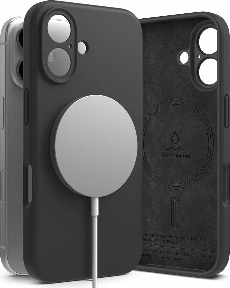 Mbështjellës Ringke Silicone MagSafe për iPhone 16, i zi