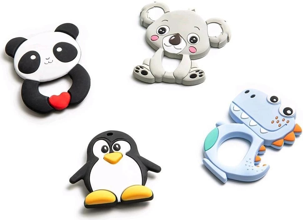 Teether silikoni, AKUKU, Teddy Bear, 9 cm, 0m+, pa BPA, gri