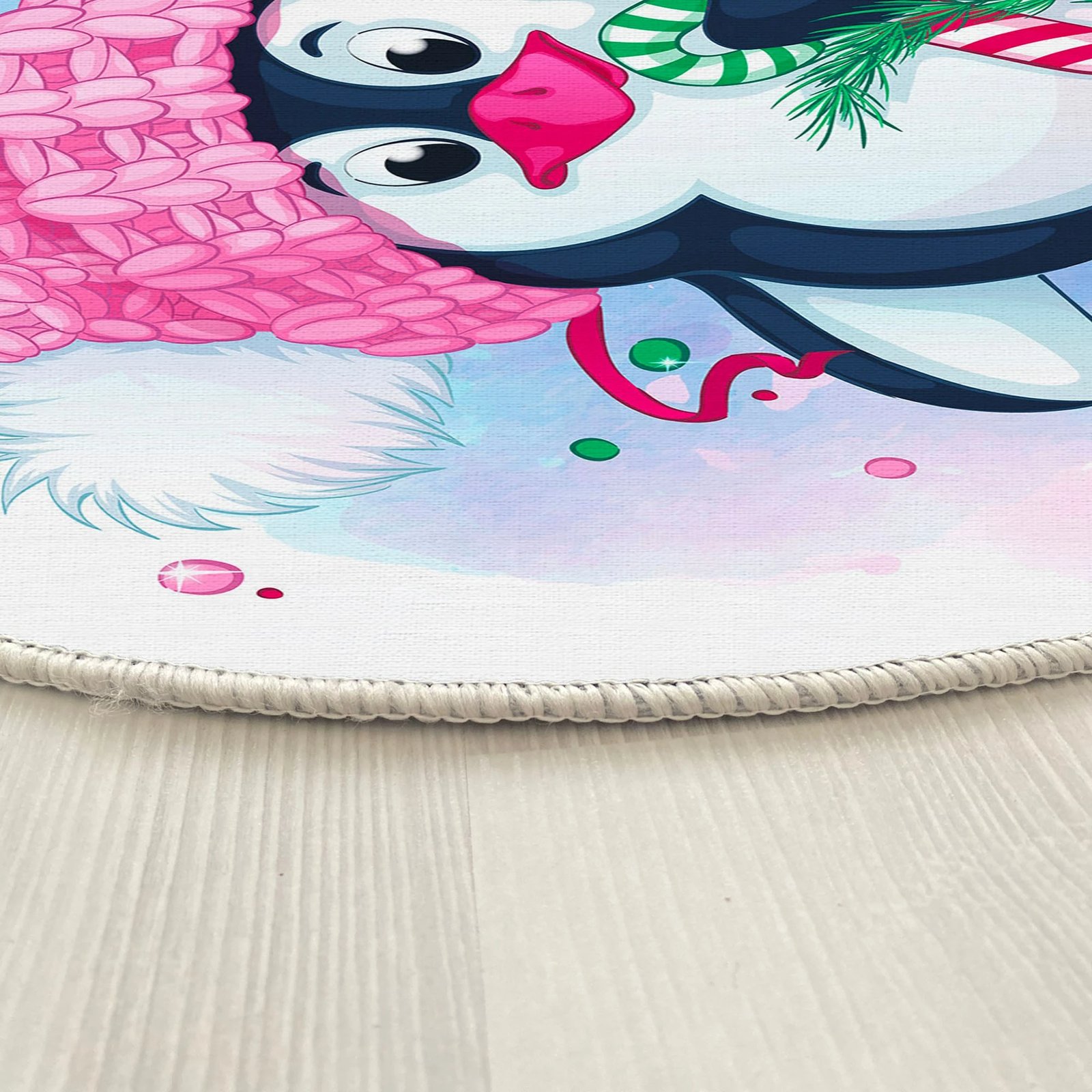Qilim i rrumbullakët, shumëngjyrësh, dizajn me pinguin, 80cm, Woopamuk459