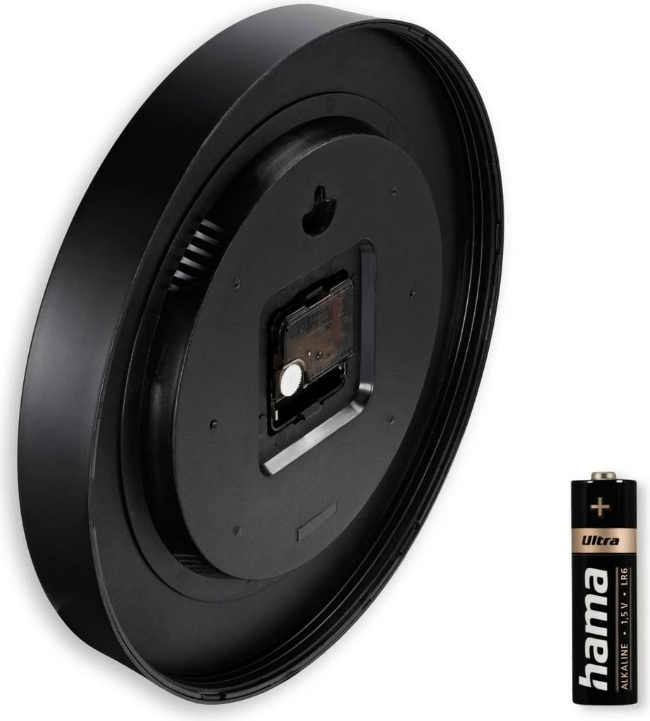 Orë muri, Hama, 185885, 30 cm analog me higrometër dhe termometër, e zezë